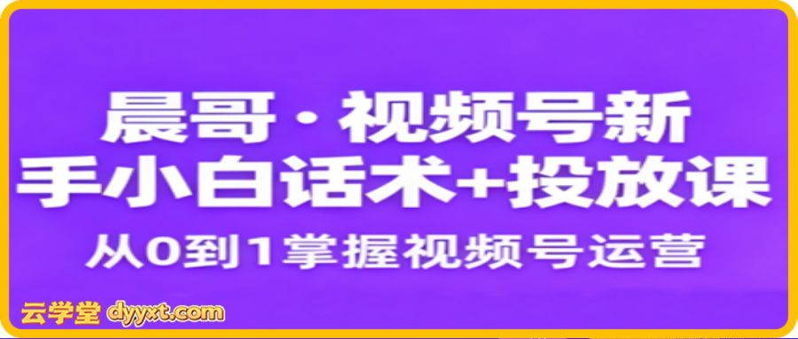 晨哥·视频号新手小白话术+投放课