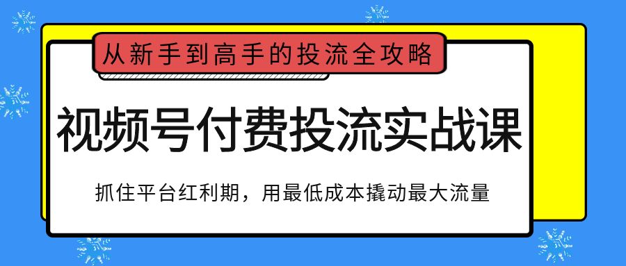 视频号付费投流实战课，抓住平台红利期，用最低成本撬动最大流量，从新手到高手的投流全攻略